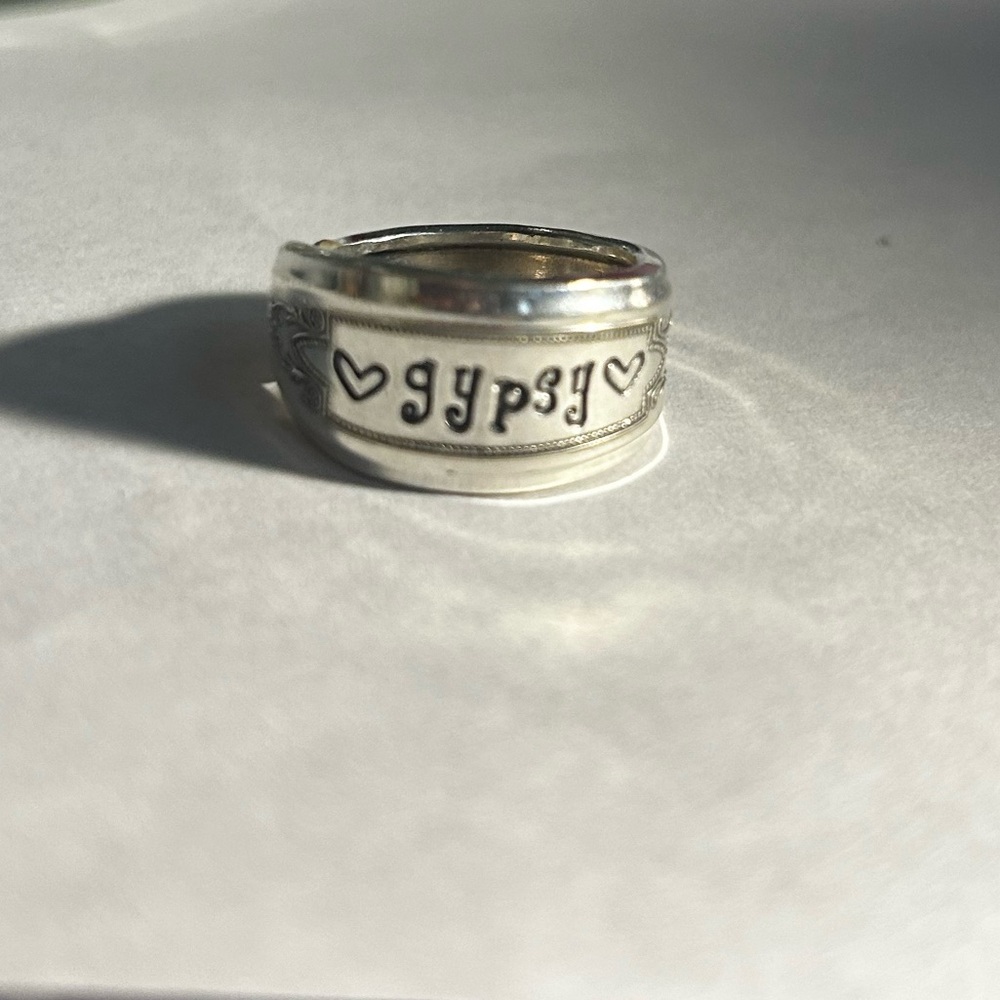 GYPSY RING- bohemian style made from old silverware, VINTAGE, size 7.5.